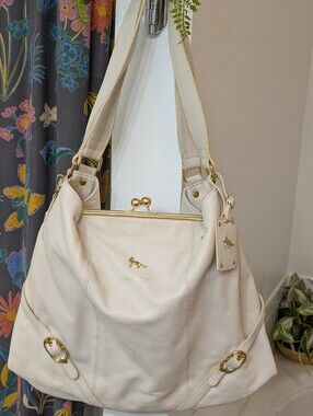 Emma Fox Ivory Pebbled Leather Kiss-Lock Shoulder Bag